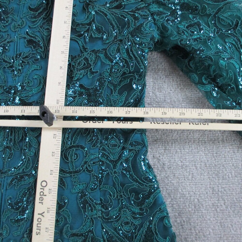 Tadashi Shoji Dress Womens 16 Cerulean Green Vivar Handkerchief Hem V Neck Midi - Picture 10 of 12